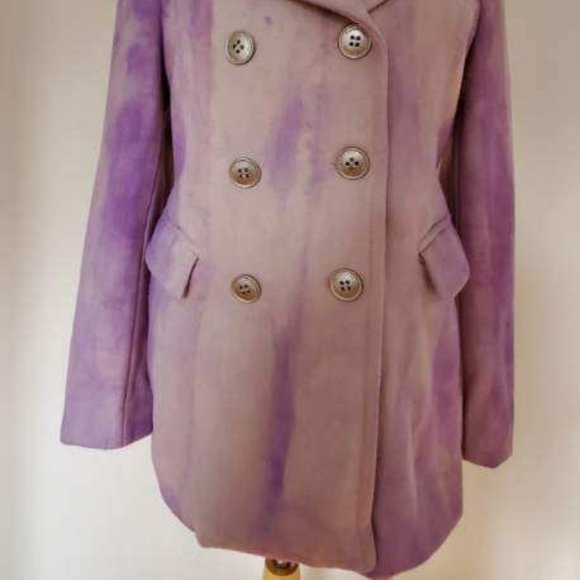 winter pea coat 6 8 10 purple grey beige tie dyed jacket small medium tie dyed - Picture 3 of 7
